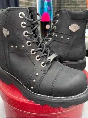 Harley-Davidson Black and Orange Logo Interior Label Motorcycle Boots